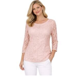Adrianna Papell Blush Pink Lace Top XL Lined 3/4 Sleeve
